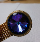 Vtg Cuff Links Purple Rivoli  Cab Set Stone Gold Tone Mesh Wrap Around — photo 7