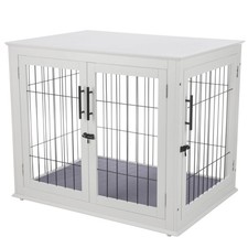 Heavy-Duty Dog Crate 36" Wooden Kennel for Small, Medium, and Large Dogs, White
