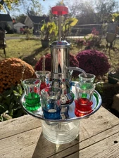 Vintage Park Sherman MCM Liquor Dispenser w/6 Shot Glasses Rotating Chrome Tray