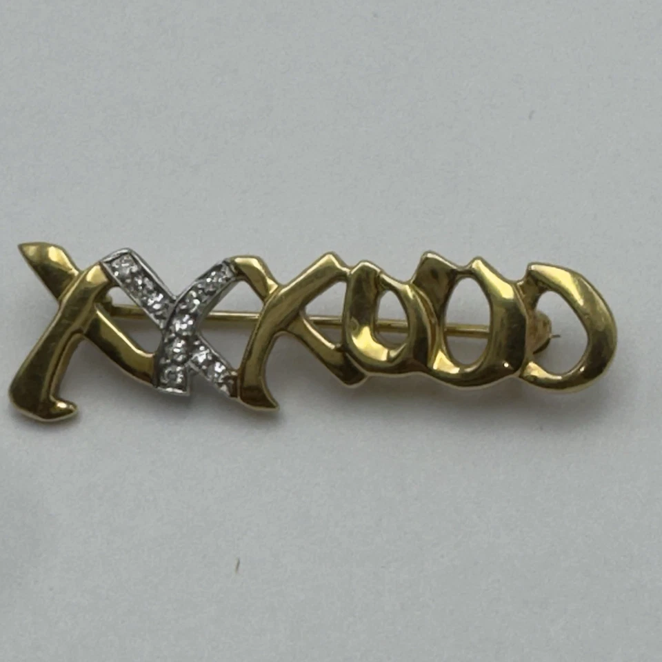 Tiffany Co 1983 Paloma Picasso Platinum 18K Yellow Gold Diamond XO Brooch 4.38gr - Image 2 of 4