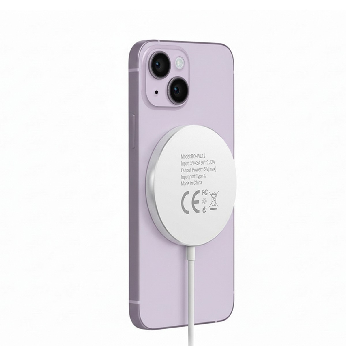 Chargeur magnétique 15W anti faux contacts iPhone 14 Plus blanc