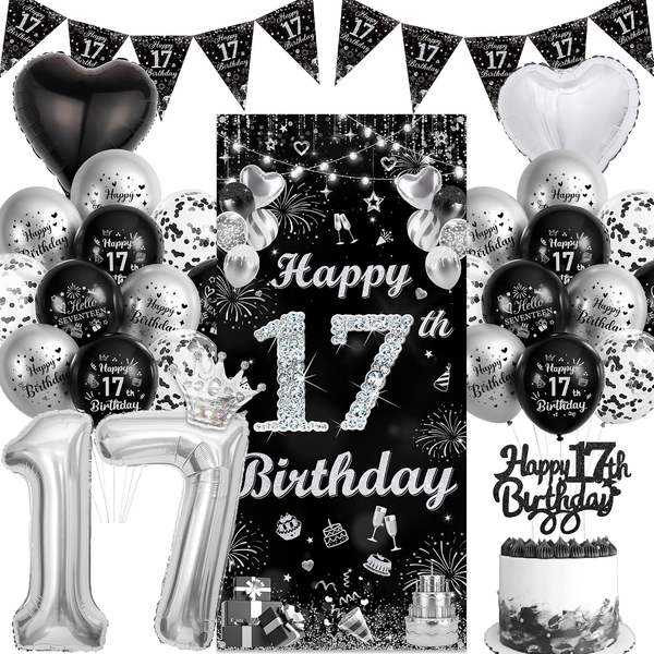 Deko 17. Geburtstag Junge Luftballons Banner - 17 Geburtstagsdeko Happy Birthday-image