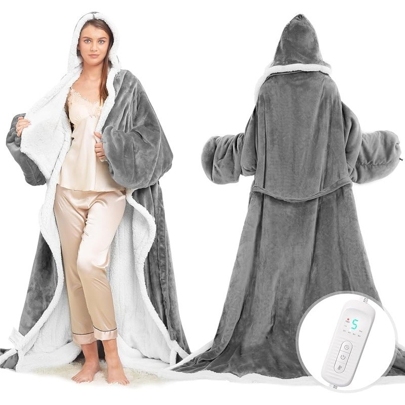 ICE x HEATER 冷暖服 Wearable Heated Blanket Electric Robe Cozy Sherpa Flannel 8 Heat