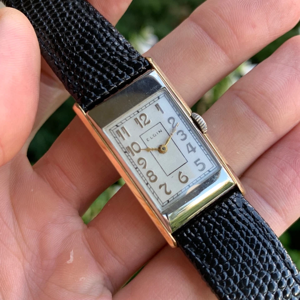 Reloj Pulsera 1934 Elgin Grado 483 17 Joyas Lleno Oro 14K Dos Tonos Art Deco Foto 2 de 4