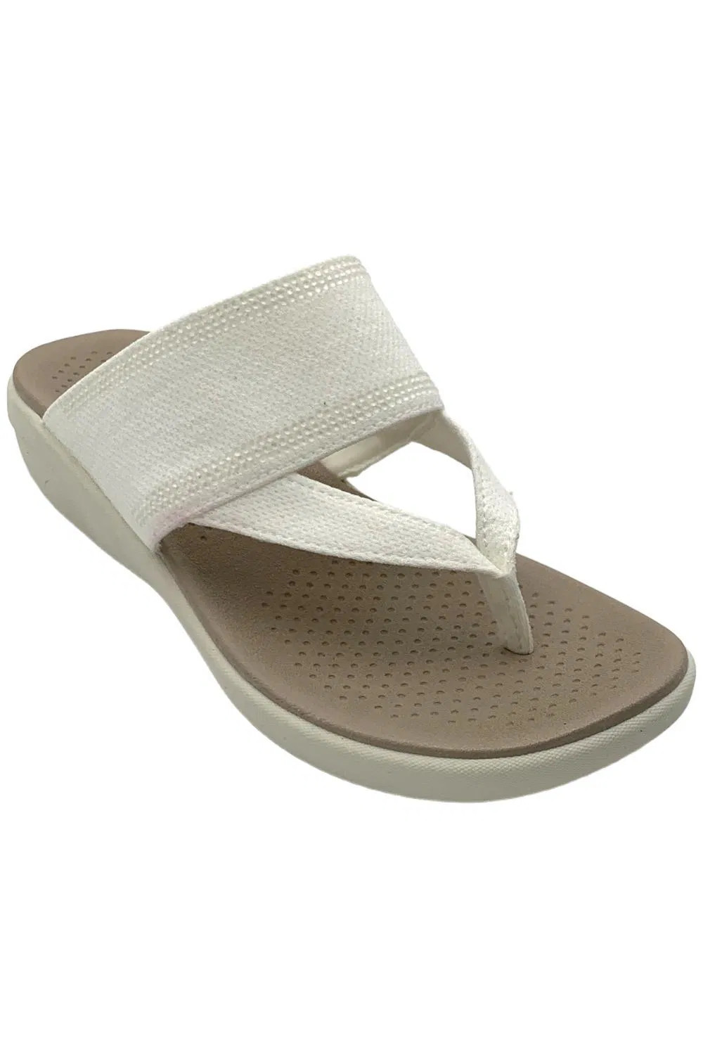 BZees Womens Canvas Bright Thong Wedge Sandal White 6790₽