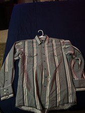 Wrangler Western Shirt Vintage Brushpopper Pearl Snap MEDIUM 