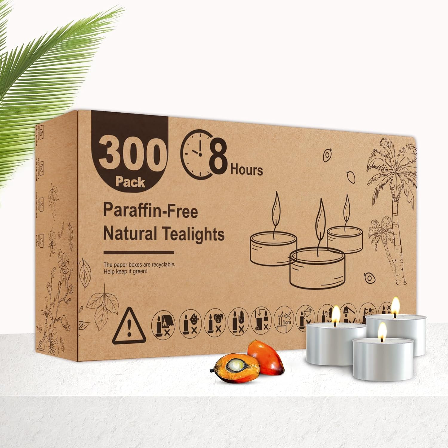 300 Unscented White Tea Candles - 8 Hour Burn Time, 300-Pack