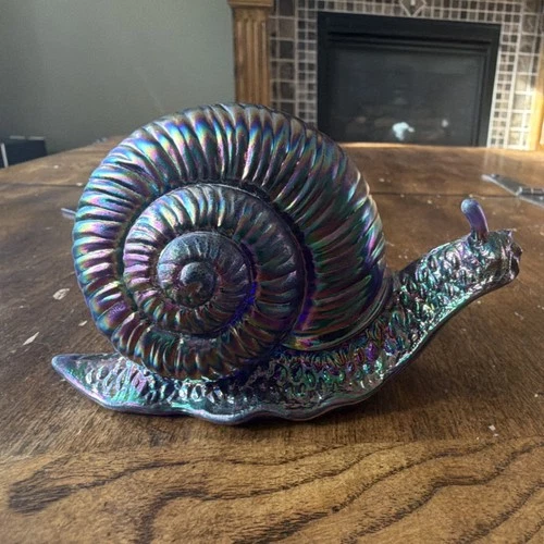 FENTON Glass Figurine ~ SNAIL ~ Multicolor CARNIVAL GLASS Glossy Finish