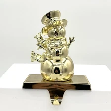 Snowman Christmas Stocking Hanger Shiny Gold Color Metal 6 X 5 Inches Very Cute