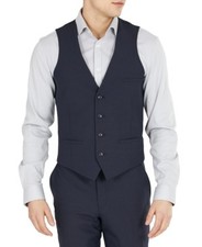 Bar Iii Mens Slim fit Button-Up Suit Vest Large Navy Blue Solid Stretch