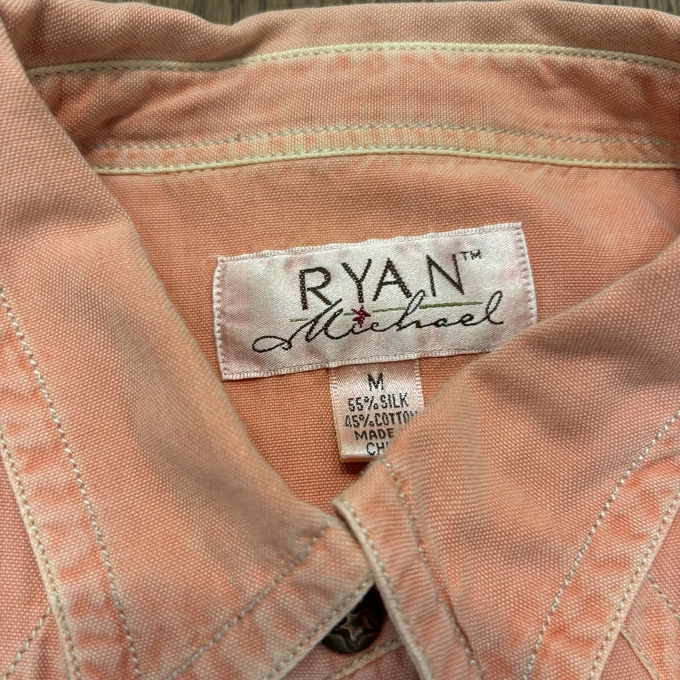Camisa Ryan Michael Western Para Hombre M Naranja Seda Algodón Botón a Presión Vaquero Rodeo Foto 3 de 4