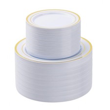 200PCS Gold Plastic Plates Set, 100 10.25 inch Dinner Plate and 100 7.5 inch ...