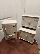 Vintage Wood Refrigerator/Ice Box And Hutch/Cabinet White Handmade