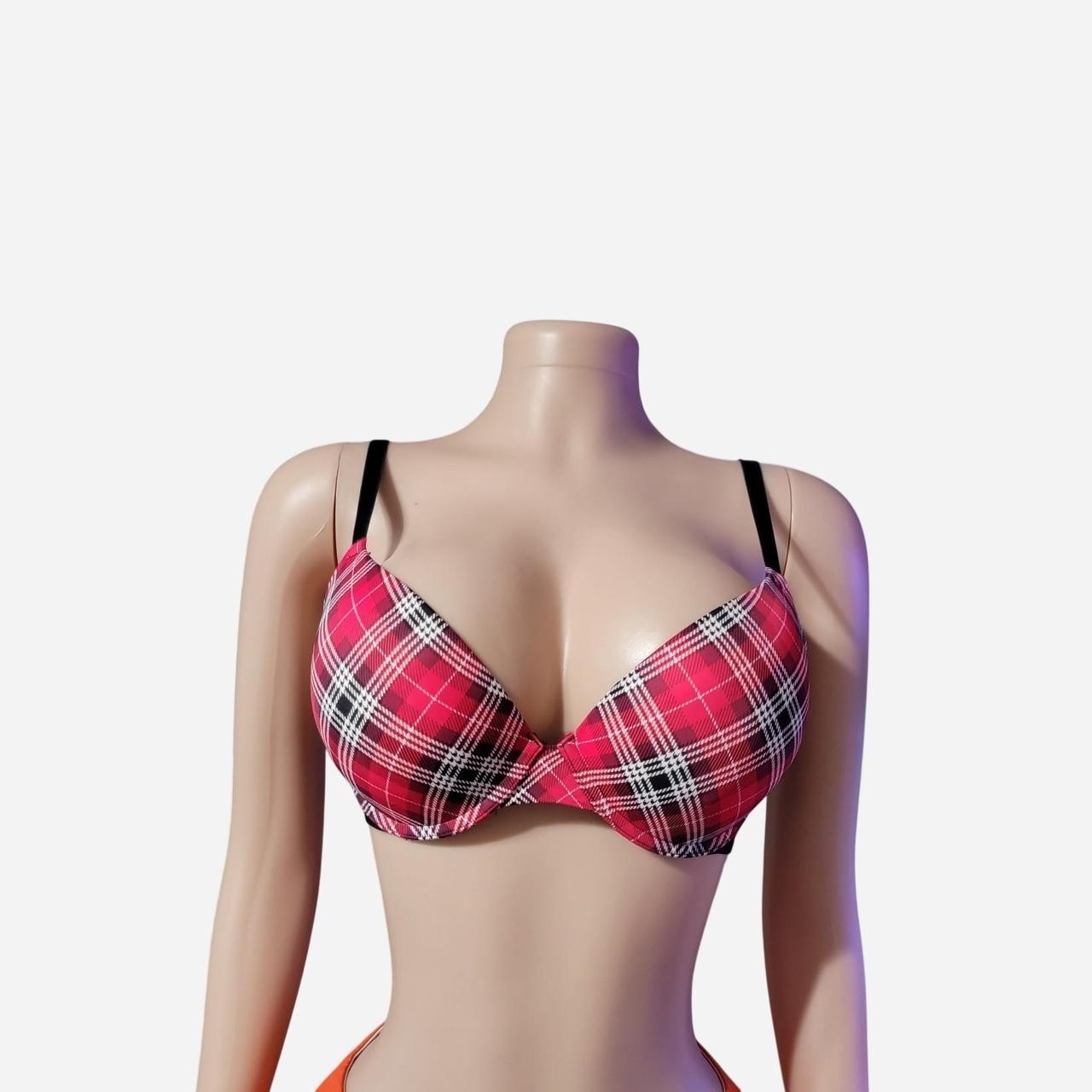 Victorias Secret Pink Bra Womens 32DD Push-Up Wear Everywhere Love Pink Plaid