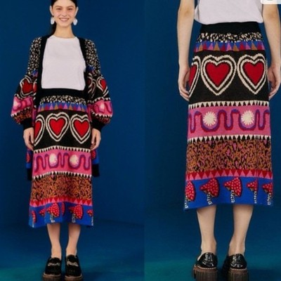 Farm Rio Graphic Elements Ainika Sweater Skirt Heart Mushroom Print XL NWT