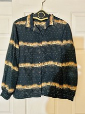 Vintage Women s Lanvim Button Up Blouse / Black Abstract Print L/XL