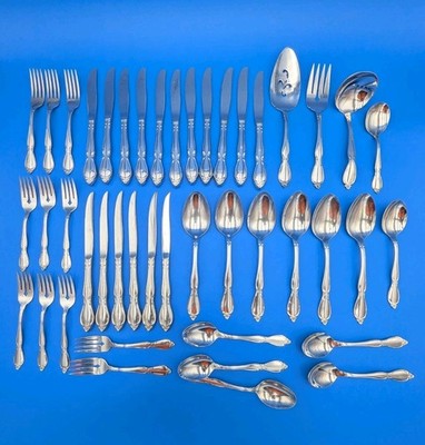 Oneida Community Chatelaine Glossy Stainless 44 Pcs Knives Forks Spoons Serving