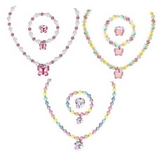 Msnailfly 3 Sets Girl Princess Necklace Bracelet Ring Kids Stretchy Jewelry