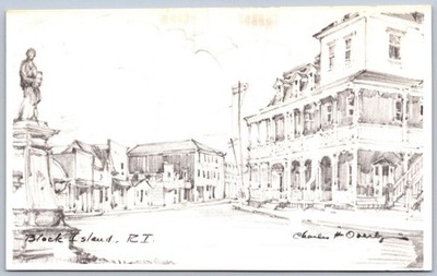 Block Island RI Main Business Section Vintage Postcard by Overly Studio