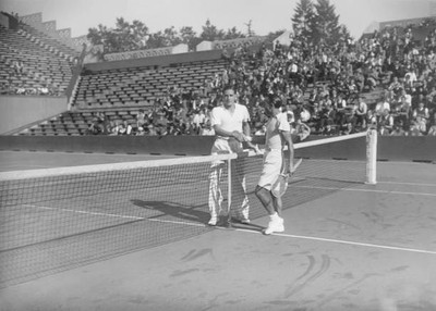 Frances Marcel Bernard Italys Giovani Palmieri after their match P- 1935 Photo