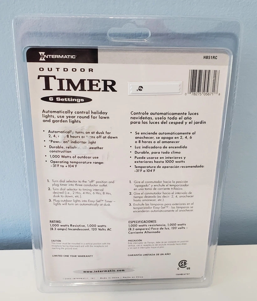 Intermatic Outdoor Timer 6 Settings Dusk Dawn Christmas Light 1000W NEW - Image 2 of 2