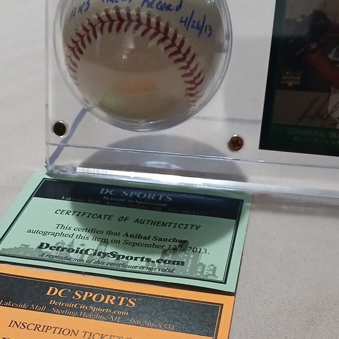 Anibal Sanchez Detroit Tigers Signed MLB in Display Case DC COA 4/26/13 INSCRIBE