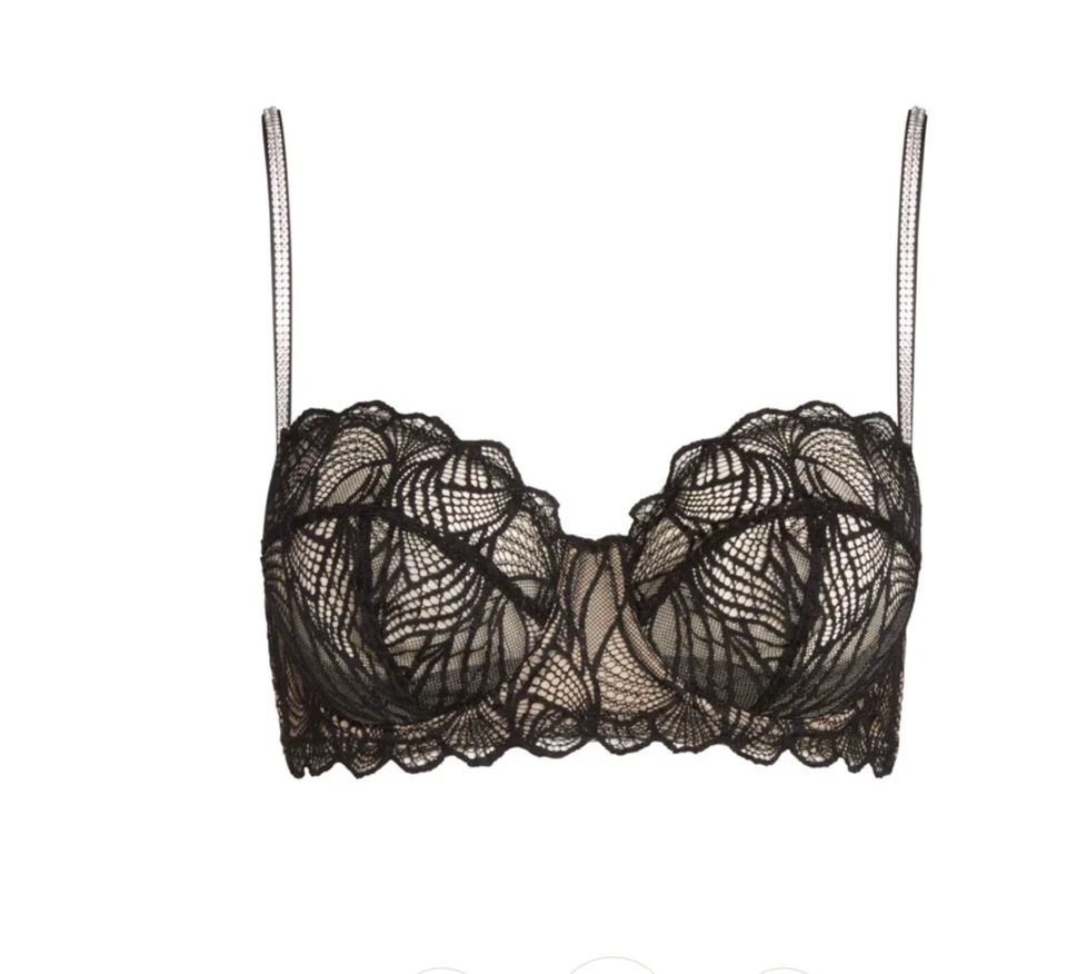 NUEVO CON ETIQUETAS- Sujetador Kym Avery Rose Swarovski Cristal 34C Negro Encaje Demi Lencería con Aros Foto 2 de 4