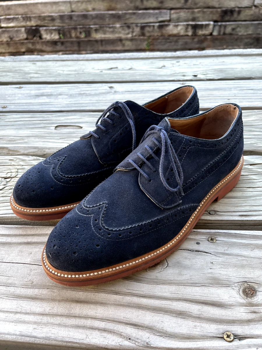 Bloomingdale’s The Men’s Store Navy Blue Suede Wingtip Dress Shoes Italy 10 Bruno Magli Milano Suede Wingtip Oxfords Navy  main image 4