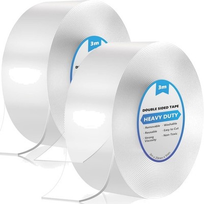 6m Doppelseitiges Klebeband Extra Stark Transparent, 2 Rollen Double Sided Tape