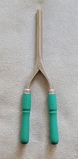 Vintage Manual Hair Curling Iron With Green Wood Handles Very Good Condition