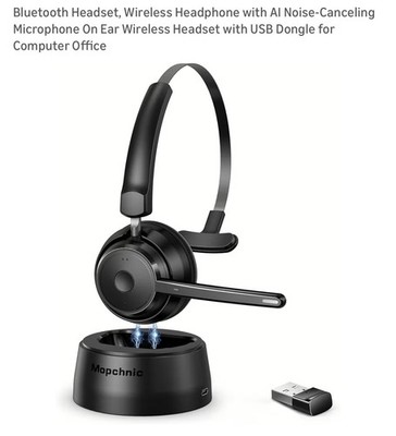 Bluetooth Headset, Mopchnic Wireless Headset with Upgraded Microphone AI Noise C