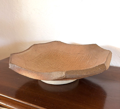 Vintage Studio Art Pottery Footed Serving Tray Dish Wood Fired Unglazed 10x10''