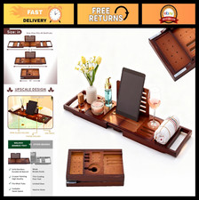 Expandable Bamboo Bathtub Tray Caddy - Foldable Bath Shelf Spa Accessories
