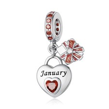 LONGLUCK 925 Sterling Silver Birthstone Charms Fit for 4.6mm 5mm, 1-January
