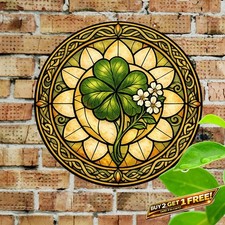 Four Leaf Clover Suncatcher Round Acrylic Green Hanging Decor