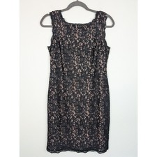 Adrianna Papell Dress Lace Overlay Zipper Back Cocktail Romantic Black Size 6