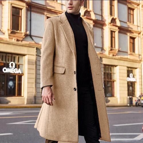 New Wool Blend Overcoat Single-breasted Plain Color Trench Coat Casual Outwear * - Picture 16 of 24
