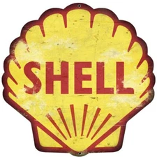 SHELL CLAM LOGO RED YELLOW 28" HEAVY DUTY USA MADE METAL GAS AGED LOOK ADV SIGN