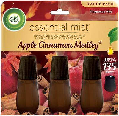 Air Wick Essential Mist Refill, 3 ct, Apple Cinnamon Medley, Essential Oils D...