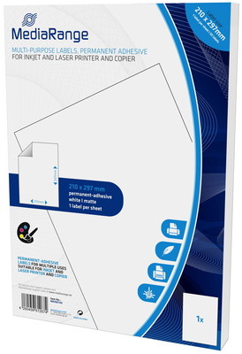 50 Mediarange Etiketten Label selbstklebend A4 210 x 297 mm auf 50 A4 Bogen