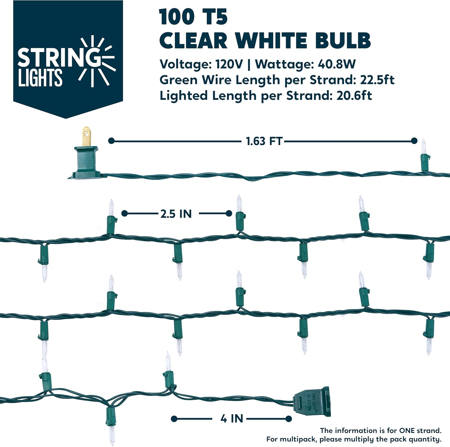 200(2X100) Counts Clear Green Wire Christmas Lights, Warm White String eBay