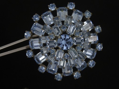 VINTAGE 60's Signed AUSTRIA BLUE RHINESTONE CLUSTER BROOCH & EARRINGS SET - 第 3/10 張圖片