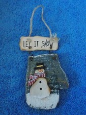 Wood " Let It Snow " Snowman On Mitten Christmas Ornament / Wall Hanging