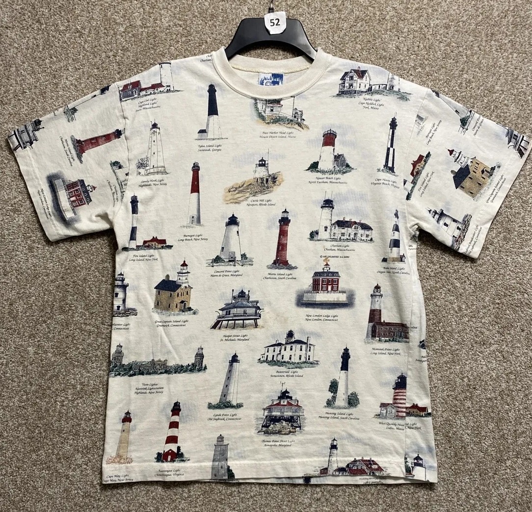 Vintage Art Unlimited AOP All Over Print Lighthouses Short Sleeve T-Shirt Medium
