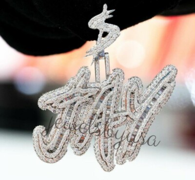 2.1CT Baguette Cubic Zirconia JAY Custom Brand New Men's Pendant 925 Silver