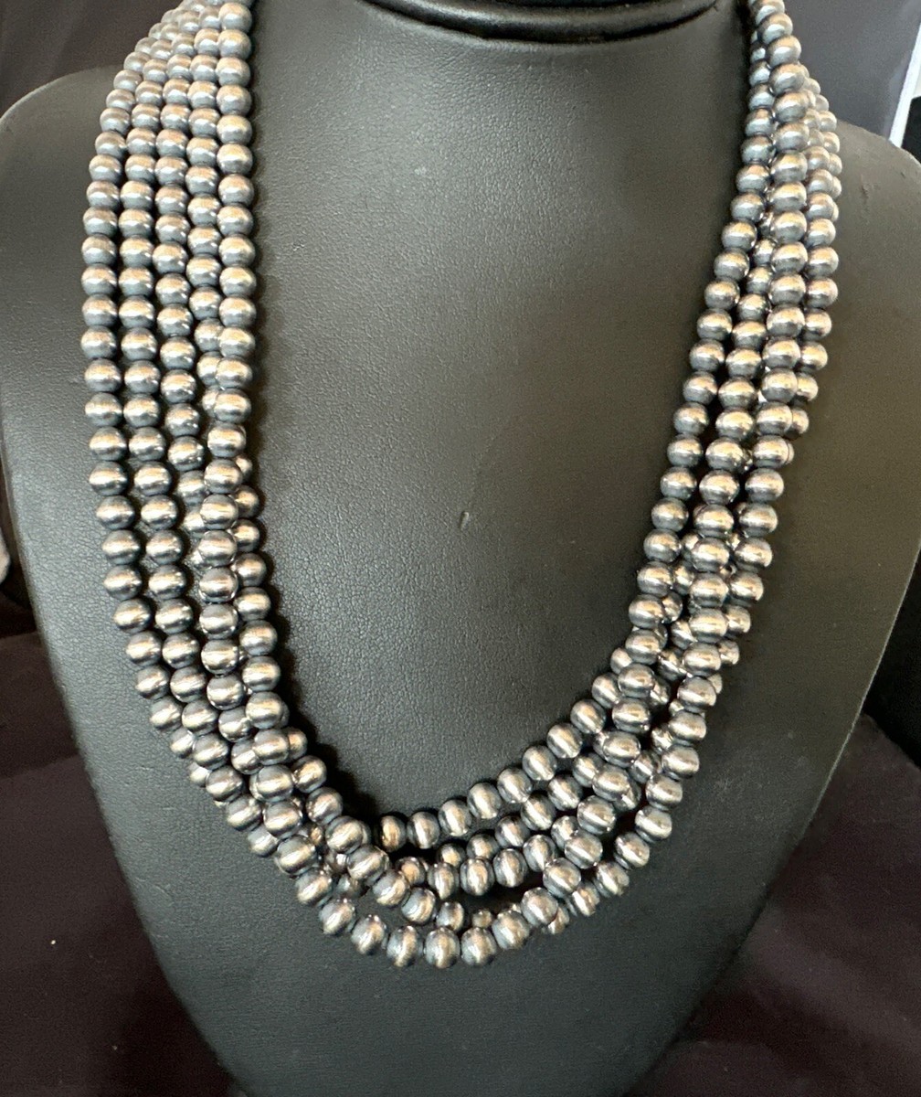 Native American Sterling Silver Navajo Pearls 6 mm 5 Strand 20