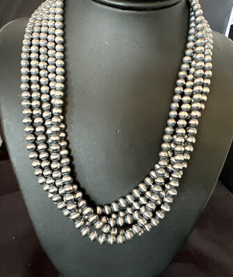 Native American Sterling Silver Navajo Pearls 6 mm 5 Strand 20