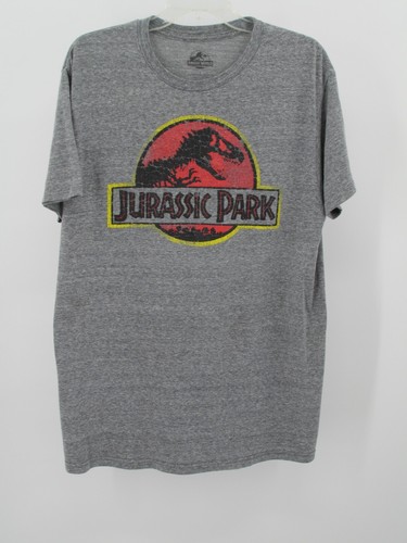 Jurassic World Jurassic Park T-shirt Men Size Large Heather Gray 3D Words Dino