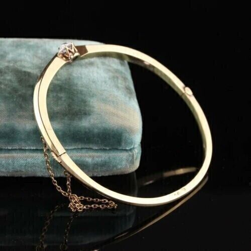 2.00 Ct Round Cut Moissanite Women's Bangle Bracelet In 14K Yellow Gold Plated - Picture 2 of 4