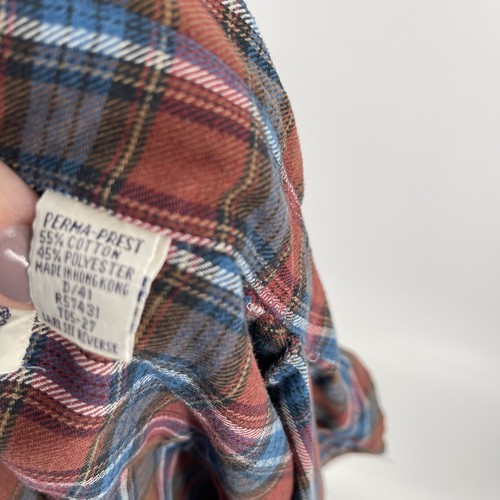 Vintage Genuine Roebucks Red Blue Plaid Flannel Long Sleeve Shirt Mens XL FLAW - Picture 3 of 5